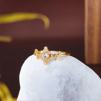 LAMOON Сватбен пръстен Дамски аксесоари Естествен бял топаз Скъпоценен камък 925 Сребро K Позлатени пръстени Фини бижута RI049