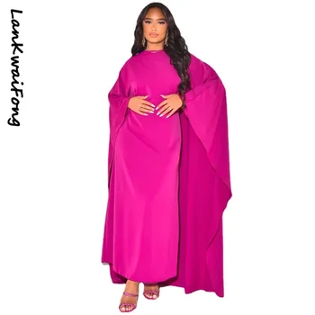 LKFFashion сатенена парти рокля роба Abaya мюсюлмански жени елегантен твърди кръг врата прилеп ръкави хлабав макси рокля жени