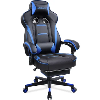 LUCKRACER Компютърен геймърски стол с облегалка за крака, ергономична поставка за крака Gamer PU кожа въртяща се лумбална супор