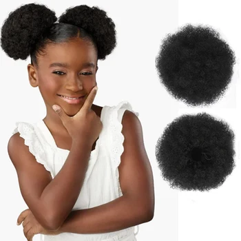 Lulalatoo Kids синтетична коса афро бутер шнур конска опашка за момичета черни жени 6inch извратени къдрава коса Updo Chignon
