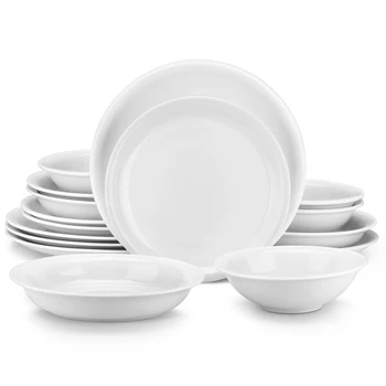 MALACASA ISABEL 16/32-PIECE Nordic European White Porcelain Tableware Set with Bowl, Dinner&Dessert& Soup Plate Set for 4/8