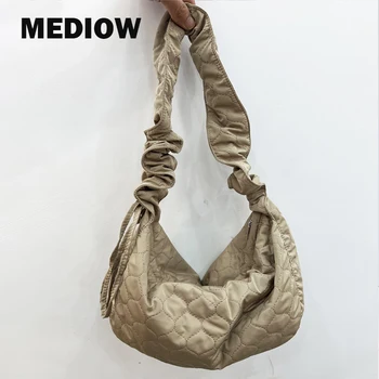 MEDIOW Ежедневна чанта за жени Луксозни дизайнерски чанти и портмонета 2023 Ново в найлон бродирани с ромб модел рамо чанта