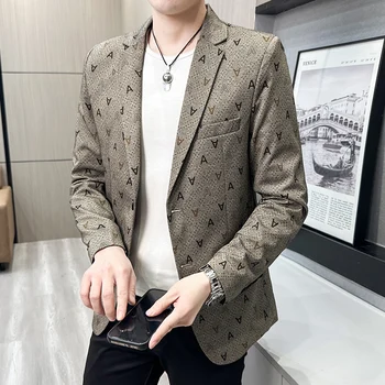 Men Slim Fit Blazers Suit Jackets and Coats New Male Letter Printing Smart Casual Suits Blazers Men Wedding Dress Jackets 4XL