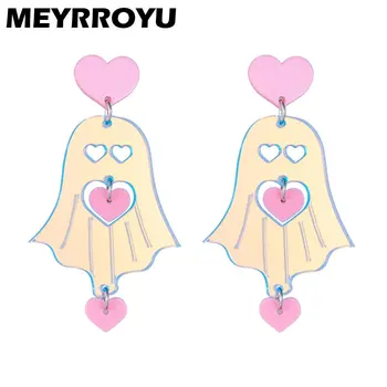 MEYRROYU Нови цветни акрилни сърце форма призрак висулка обеци за жени Хелоуин сладък обличане бижута фестивал парти смешно