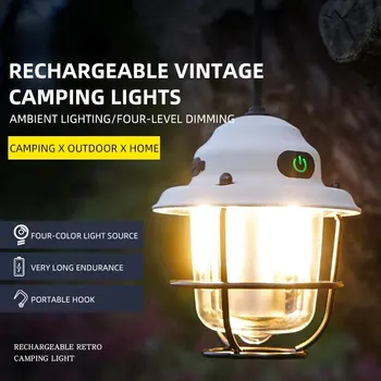 Mini LED къмпинг фенери тип-C акумулаторна затъмняване преносими висящи палатка светлина 1200mAh за туризъм риболов аварийни фенери