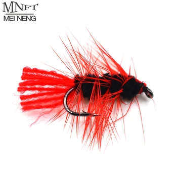 MNFT 10PCS 6# Вълнен червей Муха Пъстърва Риболов Bug Вълнени червеи Черно червено Риболов на муха Примамки Примамки Бас мухи