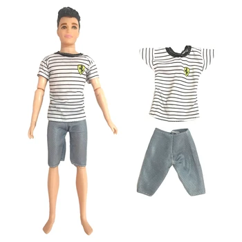 NK 1 бр. Мъжки дрехи за кукли Риза на райе + сиви шорти Модна кукла Облекло за кукла Кен Ежедневни дрехи Мъжки играчки Бебешки подарък