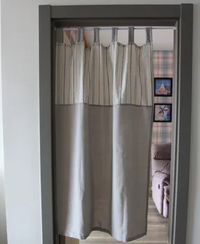 Nordic вертикални райета кухня къси завеси кран отгоре памук дял плат завеса пасторален прост сив Cortinas Начало тъкани