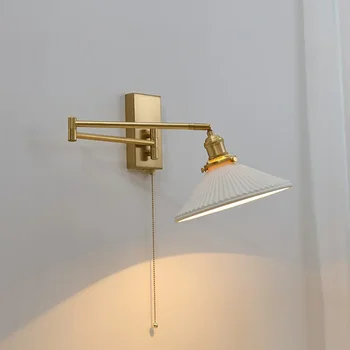 Nordic модерен LED стена Sconce ляво дясно завъртане издърпване верига превключвател спалня ресторант бар до лампа керамични стълбищни светлина