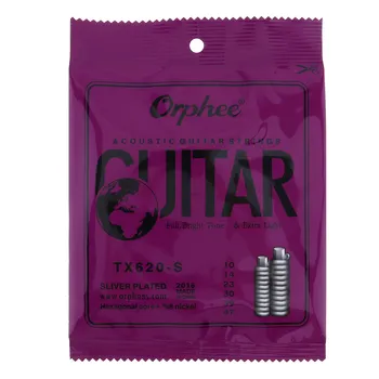 Orphee 6pcs/set Акустични струни за китара Специални посребрени шестоъгълни ядра против ръжда + 8% никел Екстра светлина TX620-S