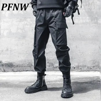 PFNW Мъжки шик модерен хлабав тактически клин Darkwear функционален открит мулти джоб карго панталони прилив пънк като цяло 12Z4826