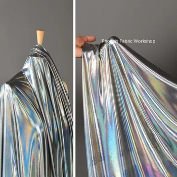 Phantom Mist златен плат сребърен сив мек висулка еластичен дизайнер на едро кърпа за DIY облекло шевни метри материал