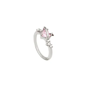 Pink Любов циркон пръстен жена сладък романтичен показалец пръстен медни геометрични бижута пръстен рожден ден подаръци парти пръстен
