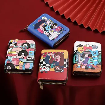 Pu кожен печат портфейл сладък аниме карикатура цип чантата промяна чантата монета чантата притежателя на карта