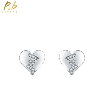 PuBang фини бижута 100% 925 стерлинги сребро пенливи високо въглеродни диамант сърце Stud обеци за жени парти подарък DropShipping