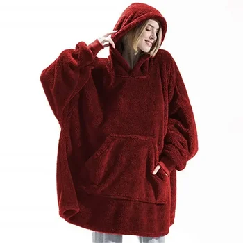 QNPQYX Зимни удобни хлабав двулицев руно качулка дебели носими одеяла есен нов дом услуга за двойки жени