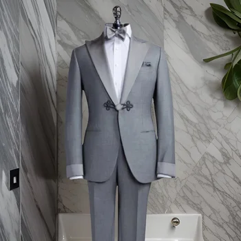 Slim Fit Сватбени костюми за мъже 2 части Slim Fit младоженец смокинги 1 бутон връх ревера абитуриентски блейзър костюм (яке + панталони) 2024