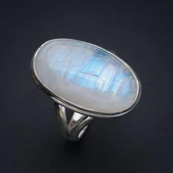 StarGems Лунен камък ръчна изработка 925 Сребърен пръстен 11 F2737