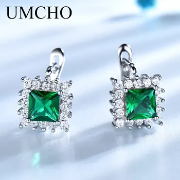 UMCHO Luxury 925 стерлинги сребърни бижута, създадени Emerald Birthstone класически клип обеци за жени елегантни подаръци за рожден ден Ново