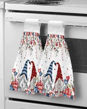 Valentine Roses Hearts Gnome Hand Towel Soft Microfiber Kitchen Wash Cloths Hanging Towel Portable Cleaning Towels