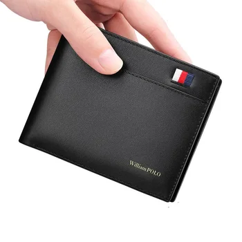 Wallet Men Малък мини ултра-тънък компактен портфейл Ръчно изработен портфейл Държач за карти от естествена кожа Къс дизайн Ppurse Money Bag