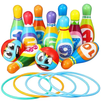 Боулинг предучилищна играчка за малко дете хвърля пръстен играчки комплект открит игра pp памучна топка дървена за деца