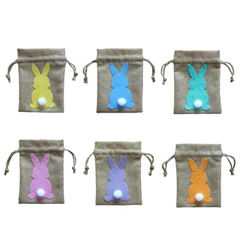 Великденски заек с опашка шнур подарък чанта сладък заек опаковане организатор A0KE