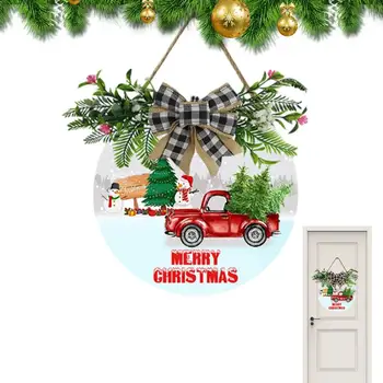 Весела Коледа Hang знак Дървен коледен венец врата закачалка Коледа Нова година Вътрешен открит декорация на дома