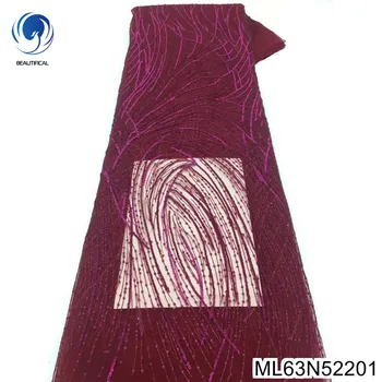 Вечерна рокля вино червено уеб лице нов роман дизайн африкански пайети плат с френски бродерия тюл окото дантела плат ML63N522