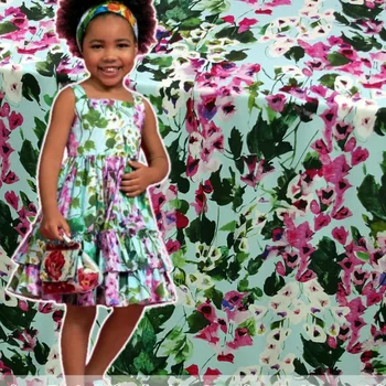  Високо качество пролет и лято Bluebell модел цифров печат плат ръка DIY шиене деца жартиера рокля риза плат
