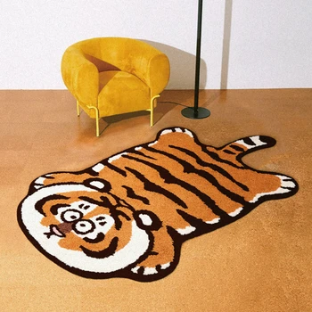 Всекидневна килим прекрасна карикатура детска стая декорация пухкав плюшен дебел килим против хлъзгане с неправилна форма тигрова изтривалка 카펫