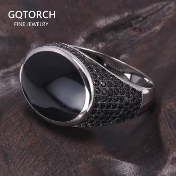 Гарантирано 925 стерлинги сребърни турски пръстени за мъже жени с черен кафяв камък микро циркон павирани мъжки бижута
