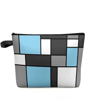 Геометрични фигури Небесно синьо абстрактно грим чанта торбичка пътуване Essentials жени козметични чанти тоалетна организатор съхранение молив случай