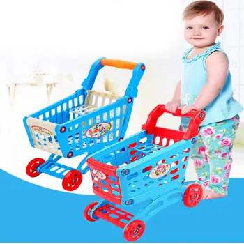 Горещи Най-новите мини пластмасови количка играят играчка симулира супермаркет количка за пазаруване преструвам играят играчки подарък за деца бърза доставка