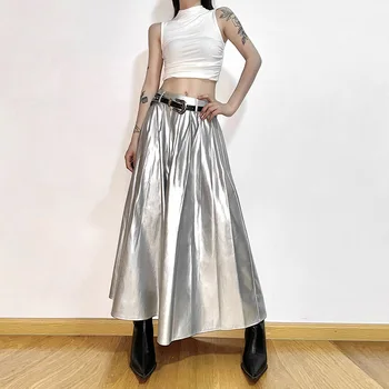 Готическа висока талия пънк плисирана пола Harajuku Cyber Sliver Streetwear Дамски мол Емо алтернатива Rave облекло женски
