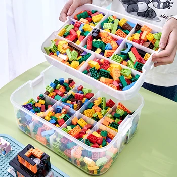 Градивни блокове кутия за съхранение Стифиращи се играчки Организатор с дръжка Решетка за съхранение Калъф за съхранение Sundries Контейнер Козметична кутия
