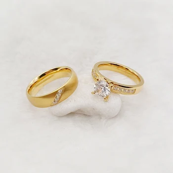 Дами 2бр Обещание Cz диамантени годежни пръстени булчински комплекти за жени 18k позлатени бижута