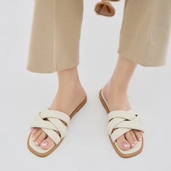 Дамски обувки в продажба 2023 Висококачествени Peep Toe Дамски чехли Летни плажни чехли Дамски твърди обувки Дамски плоски сапатили