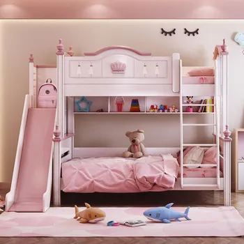 детско легло модерен розов принцеса легло деца двуетажни легла двойни момичета спалня мебели дървени американски стил високо качество