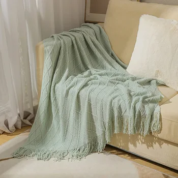 Диамантен модел дрямка вълна меко хвърляне одеяло тъкани легло легла одеяла плета покритие одеяло с пискюли