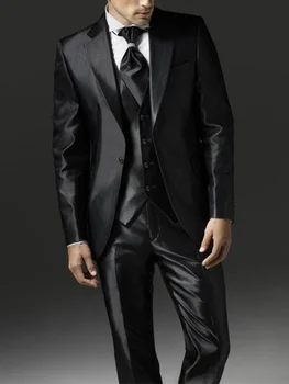 Ежедневни костюми в плътен цвят за мъже Slim Fit Wedding Grom Tuxedos Suits 3 бр. (Blazer + Vest + Pants) Официални абитуриентски костюми костюм homme