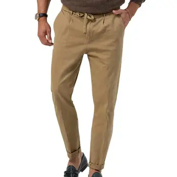 Есен мъже плътен цвят памук бельо мулти-джоб прави ежедневни панталони шнур свободни панталони за мъже pantalones hombre