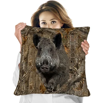 Животинска калъфка за възглавници Красива дива свиня Лов Двустранна 3D отпечатана възглавница за домашен декор Смешна калъфка за възглавници