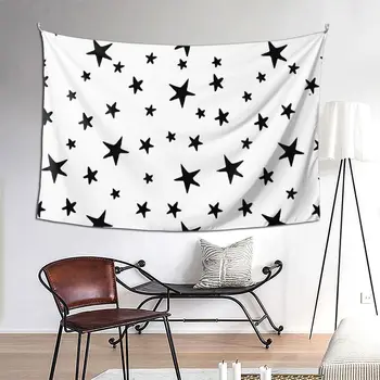 Звезди - Черно върху бяло Гоблен Арт стена висящи естетически декорация на дома Гоблени за хол Спалня Стая в общежитието