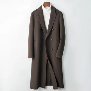 Зимна мода бизнес мъжки тънък годни флип яка средата дължина случайни палто