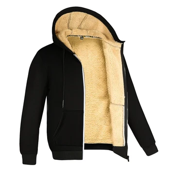 Зимни палта от агнешка вълна Сгъстяване на топли якета Качулки с цип дълъг ръкав Ежедневни спортни руно черно палто Мъже с качулка Дамско яке