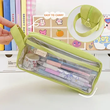 Калъф за моливи Голям капацитет Kawaii сладък прозрачен молив чанта студент писалка случай големи училищни консумативи канцеларски молив торбичка кутия