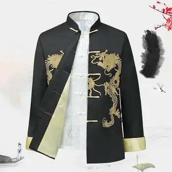 китайски Tang костюм яке ретро стил яке дракон бродерия реколта китайски стил мъжки стойка яка риза цвят за есента