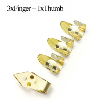Китара пръст кирки 3 показалеца + 1 палеца регулируеми метални банджо fingerstyle мотика пръст протектор
