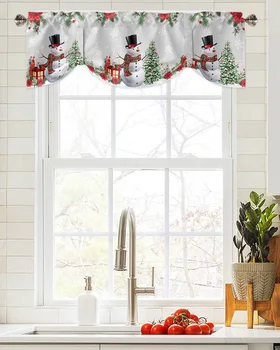Коледна елха плодове снежен човек прозорец завеса хол кухненски шкаф вратовръзка престилка завеса прът джоб престилка престилка